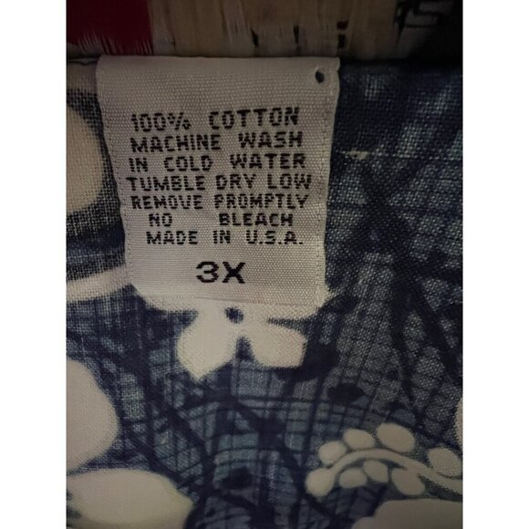 Mens Vintage Blue Floral Hawaiian Aloha Button Up Shirt 3X Pocket USA Cotton - Picture 7 of 7